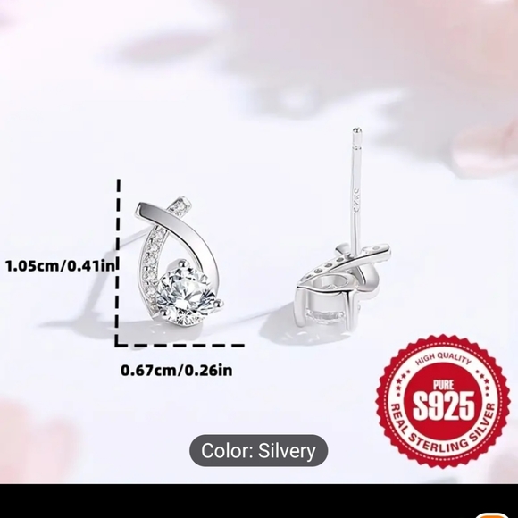 Sterling Silver Fishtail Earrings Rhinestone Dainty - Picture 2 of 2